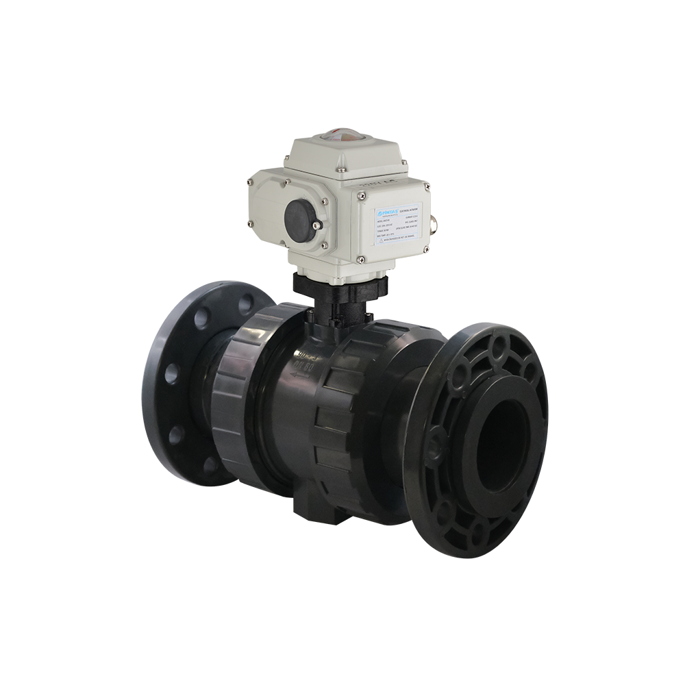 U-PVC Elektrik Aktüatörlü Yapıştırma Muflu Çift Taraf Flanşlı Küresel Vana 220 V AC