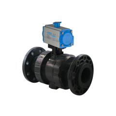 U-PVC Tek Etkili Pnömatik Aktüatörlü Küresel Vana Çift Taraf Flanş Bağlantılı