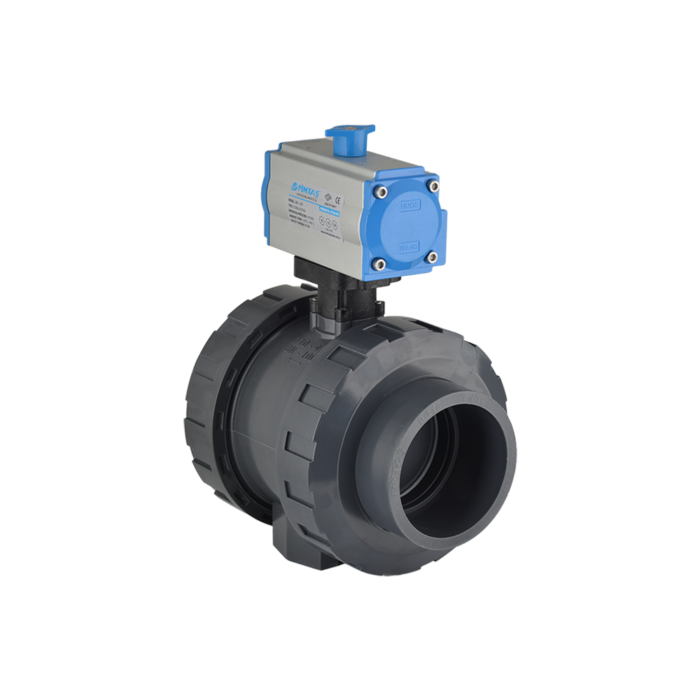 U-PVC Pnömatik aktüatörlü tek etkili küresel vana yüksek dayanımlı 90