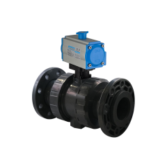 U-PVC Çift Etkili Pnömatik Aktüatörlü Küresel Vana Çift Taraf Flanş Bağlantılı Yüksek Dayanımlı