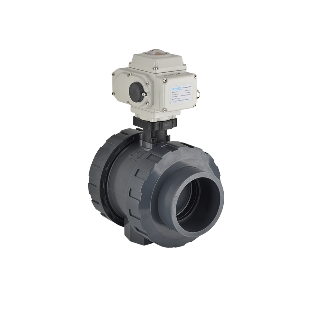 U-PVC Elektrik Aktüatörlü Yapıştırma Muflu Küresel Vana Çift Taraf İç Dişli 24 V DC Düşük Dayanımlı