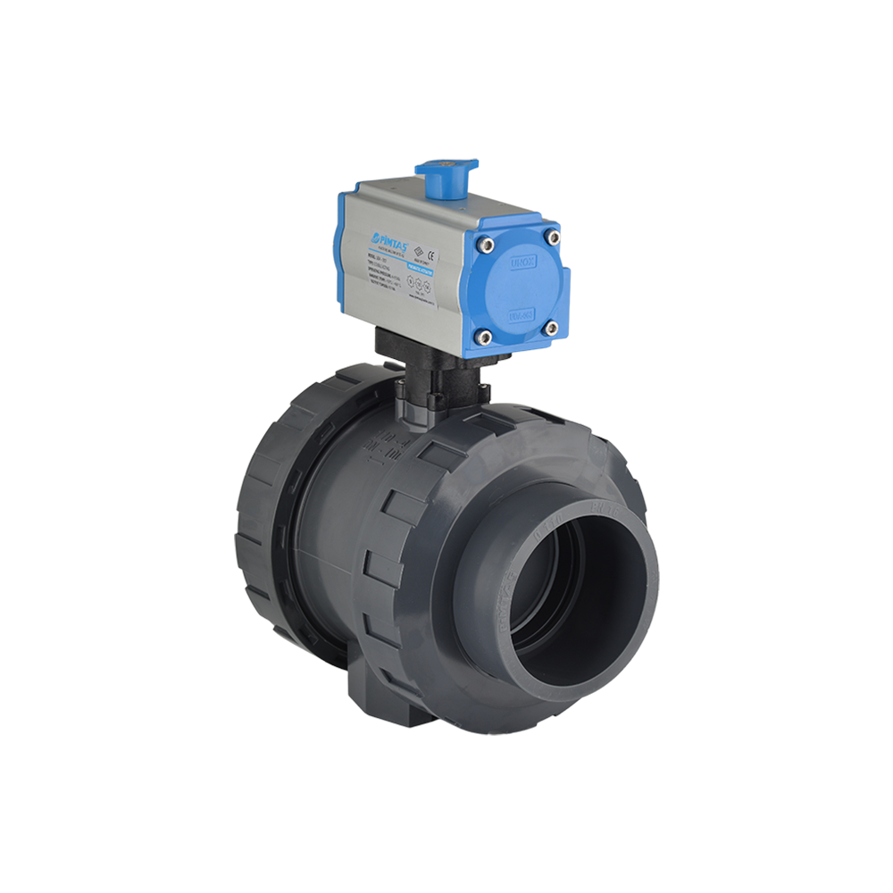 U-PVC Pnömatik Aktüatörlü Çift Etkili Küresel Vana Düşük Dayanımlı 40