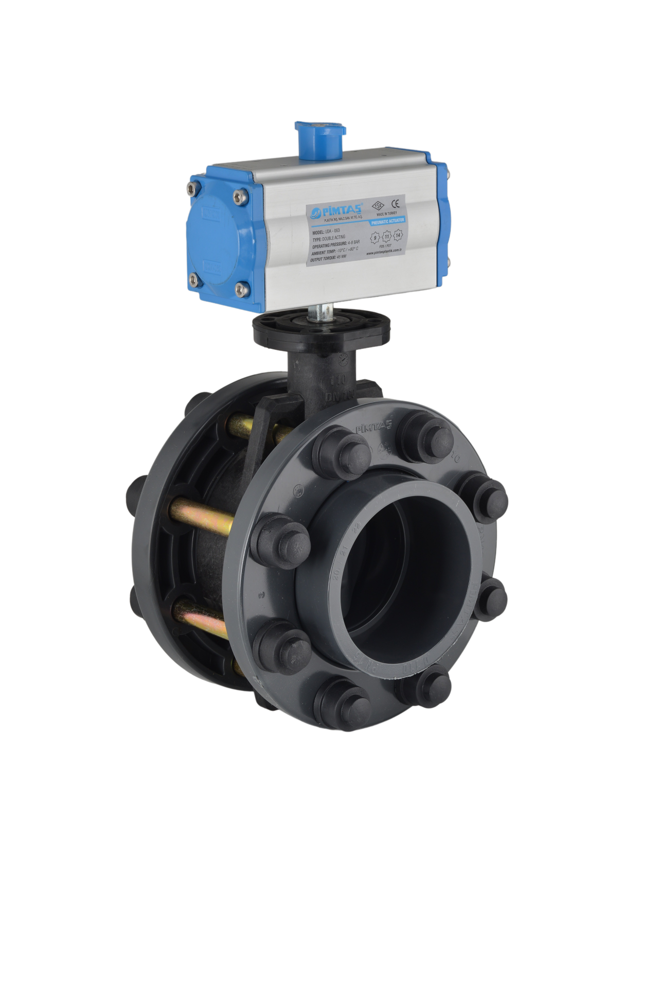 U-PVC Pnömatik Aktüatörlü Kelebek Vana Çift Etkili (Takım) 140